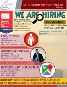 Job opening in Satin creditcare Network Ltd